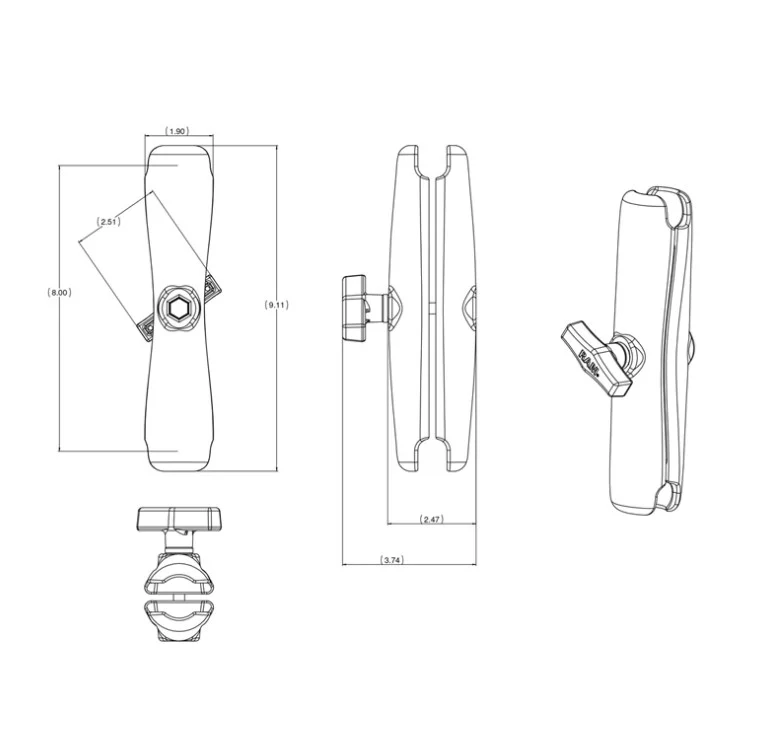 Ram 9" Aluminum Double 1.5" Ball Arm - Image 3